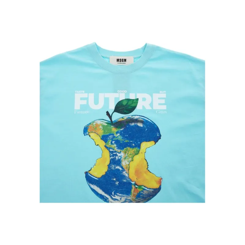 MSGM Drop Shoulder Sleeve T Shirt Women's Blue-3