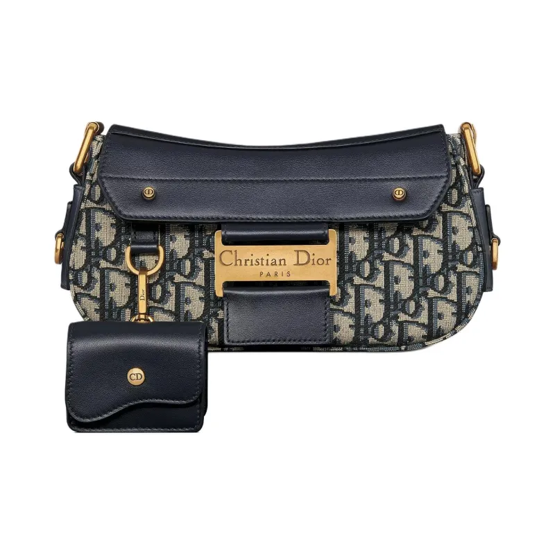 DIOR Cotton Shoulder Bag Small Size Women's Blue-2