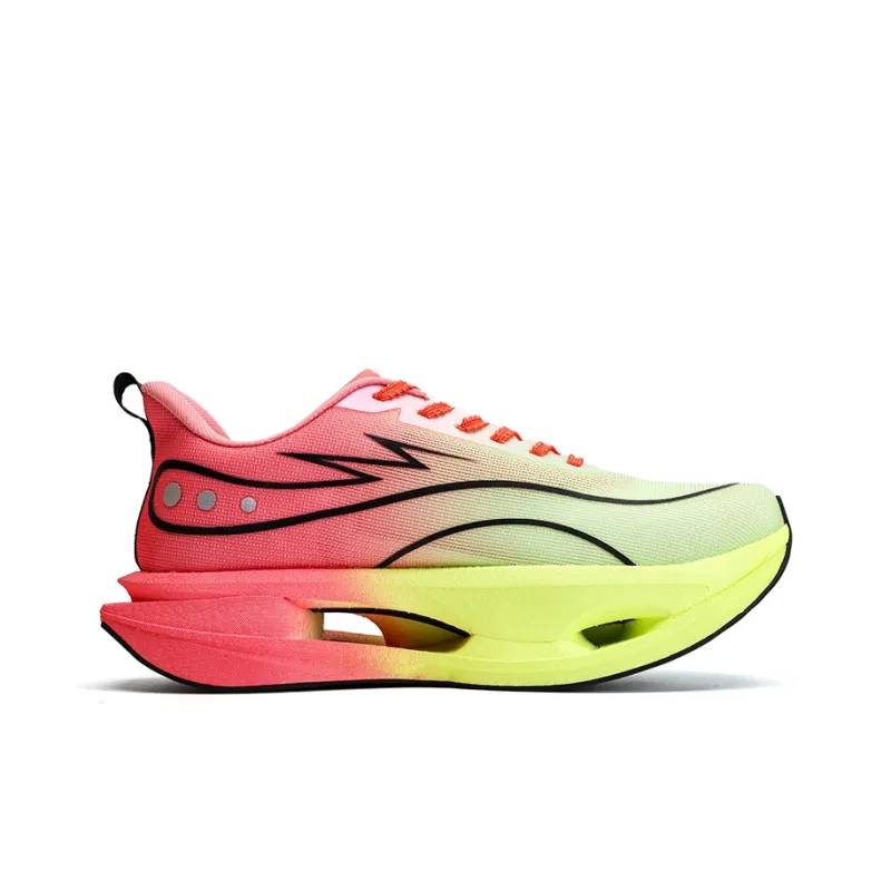 Qing Pao Anti Slip Wear Resistant Low Top Carbon Plate Racing Marathon Running Shoes Men's Pink Green-1