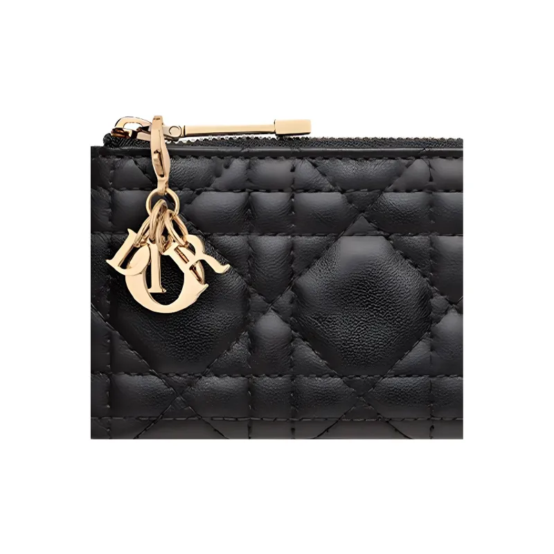 DIOR Lady Dior Lambskin Key Pouch Women's Black-2