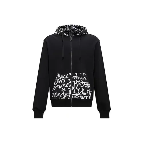 VERSACE JEANS Graffiti print Zip up Cotton Hoodie