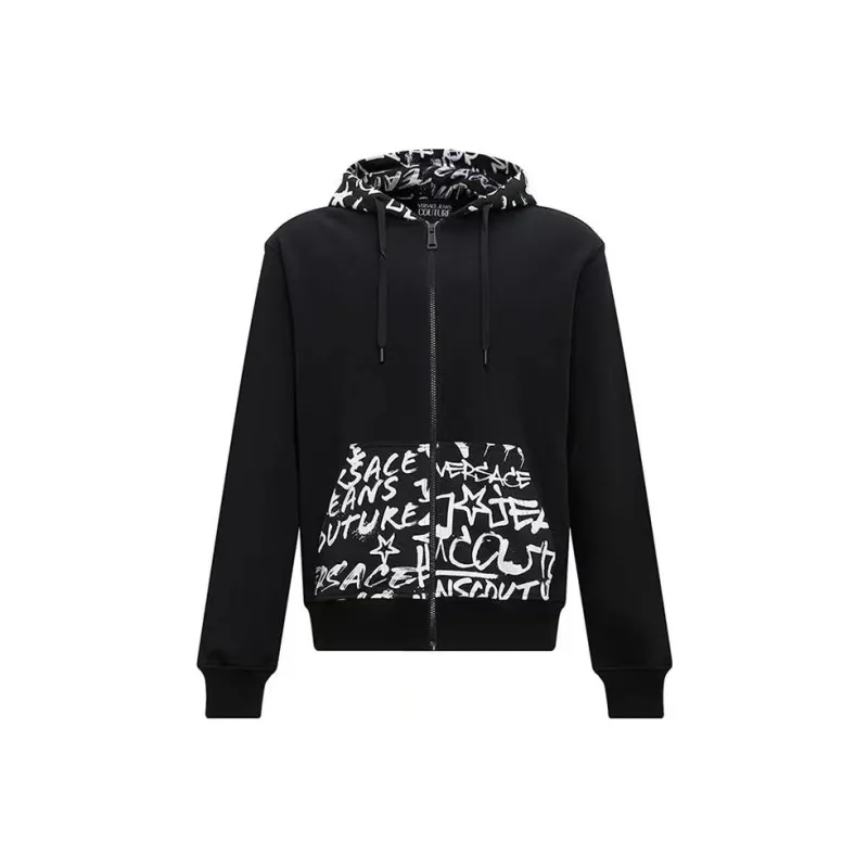 VERSACE JEANS Graffiti print Zip up Cotton Hoodie-0