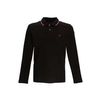 EMPORIO ARMANI Long sleeved Stretch Piqué Polo Shirt With Micro Eagle Embroidery