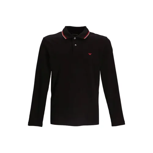 EMPORIO ARMANI Long sleeved Stretch Piqué Polo Shirt With Micro Eagle Embroidery