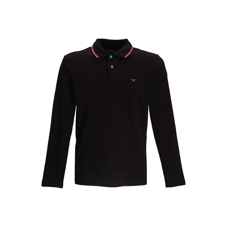 EMPORIO ARMANI Long sleeved Stretch Piqué Polo Shirt With Micro Eagle Embroidery-0