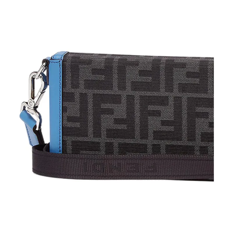 FENDI BaguetteTrunk Canvas Crossbody Bag Shoulder Bag Men's Blue/Gray-4