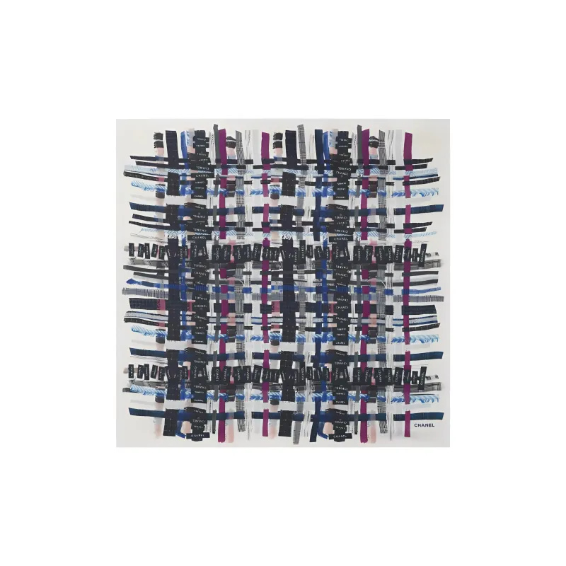 CHANEL Silk Scarves Unisex Light Gray/Black-1