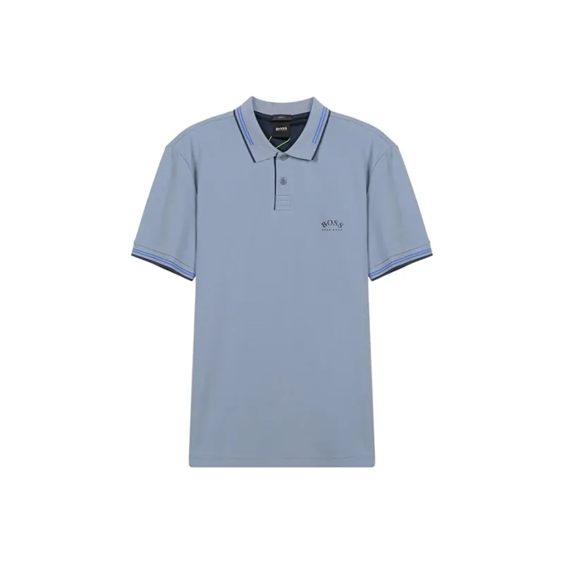 HUGO BOSS Short Sleeved Polo Shirt Men's Gray Blue-0