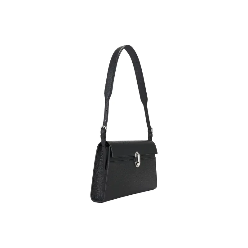 SAVETTE Grain Leather Shoulder Bag Women's Black-1