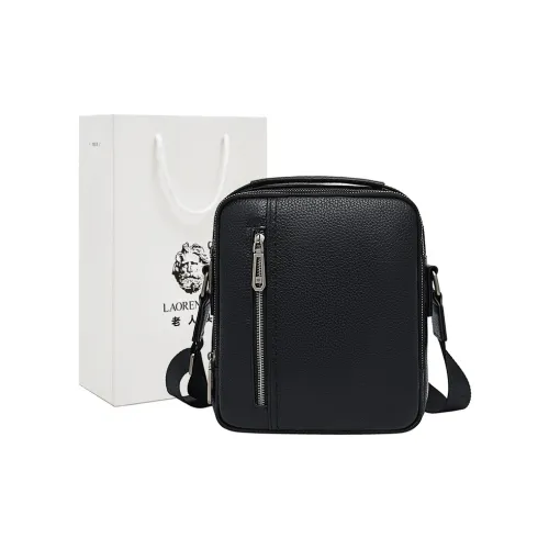 Old Man's Head Top Grain Cow Leather Crossbody Bag Regular Men's Black