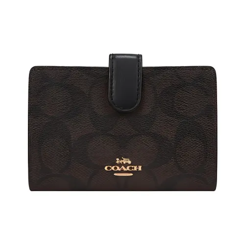 COACH Corner Zip PVC Clutches Wallets Women's Dark Brown