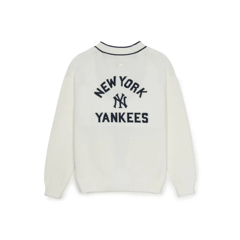 MLB New York YankeesVarsity BASIC BUTTON CARDIGAN Sweater Unisex Ivory White-1
