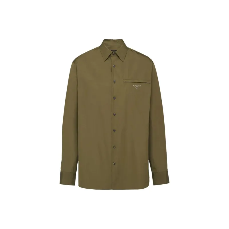 PRADA Logo Plaque Long Sleeved Shirt-5