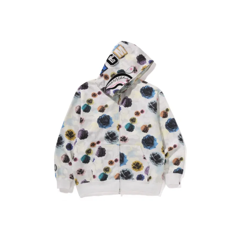 Bape Floral Camo Shark Relaxed Fit Full Zip Hoodie-5