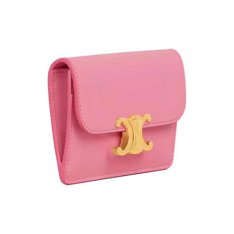 CELINE Triumphal Arch Cow Leather Coin Purses Card Holders Women's Pink-1