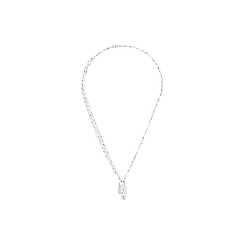 CELINE Triomphe Lock Necklace In Brass With Rhodium Finish-2