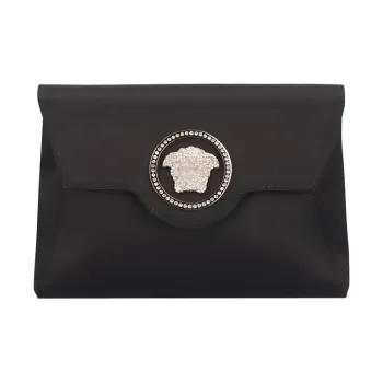 VERSACE La Medusa Satin Envelope Bag Handheld Crossbody Bag Shoulder Bag Women's Black
