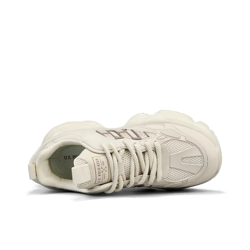 U.S. POLO ASSN. Cushioning Slip Resistant Breathable Height Increasing Coverage Low Top Chunky Sneakers Men's Ecru-4