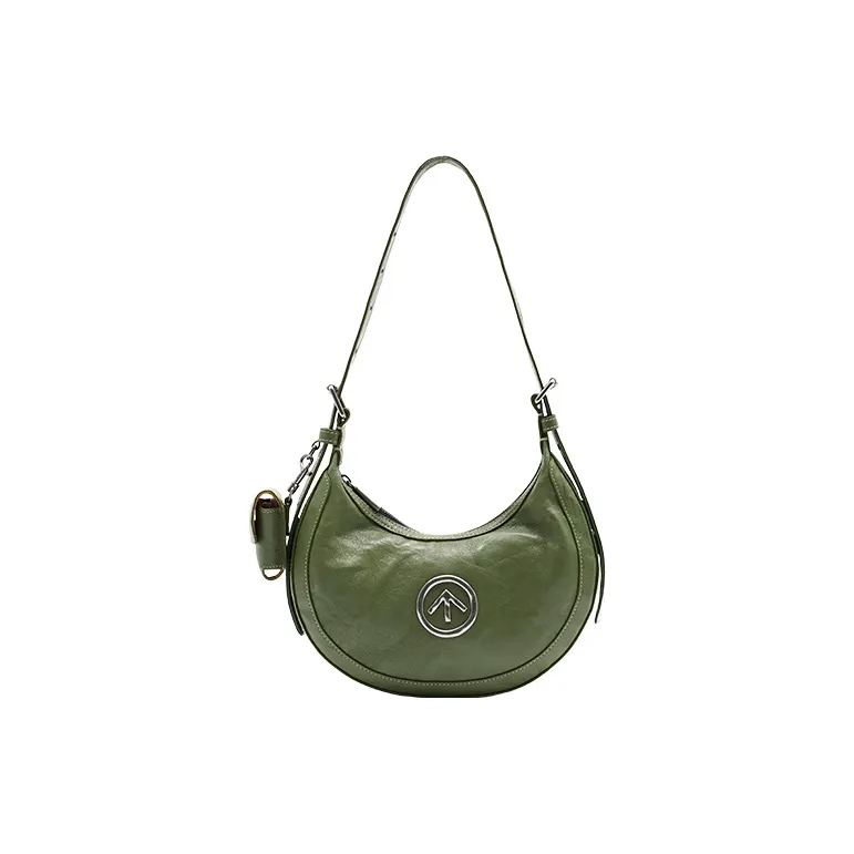 GROTTO Pleated Vegetable Tanned Sheepskin Hobo Bag, Crescent Bag, Shoulder Bag Regular Unisex Basil Green-5