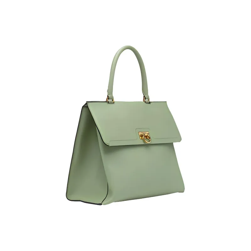 FERRAGAMO Trifolio Cow Leather Handbag Medium Size Women's Light Bright Green-1