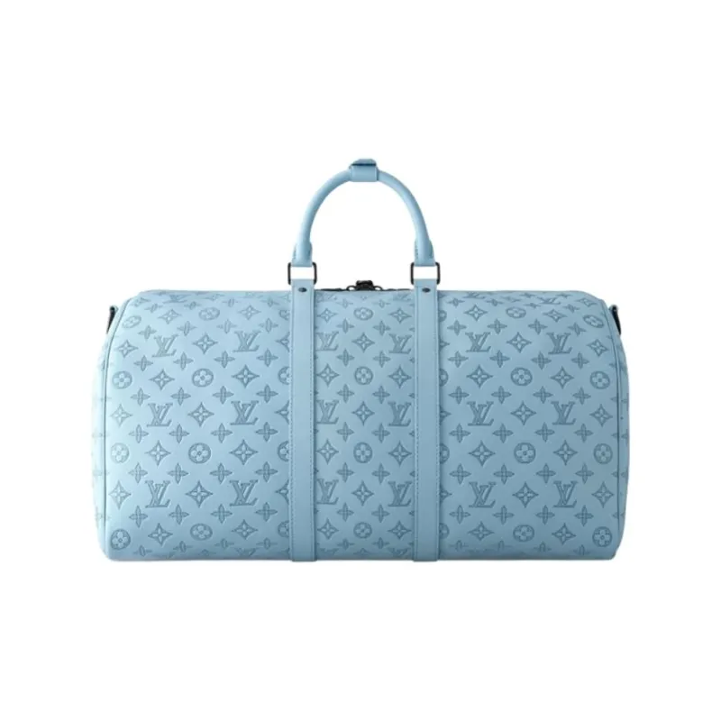 LOUIS VUITTON Embossed Calfskin Travel Bag Unisex Blue-4