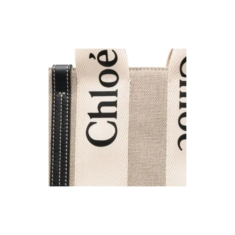 Chloe Woody Linen Tote Bag Shopping Bag Shoulder Bag Crossbody Bag Handbag Small Size Women's Yellow & Black-4