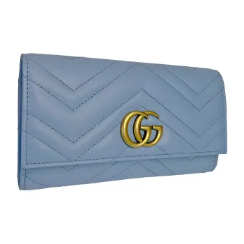 GUCCI GG Marmont Quilted Leather Wallet Clutch Women's Blue