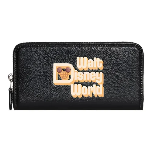 COACH Disney Collaboration Accordion Wallet Pebbled Leather Card Holder Wallet Women's Black