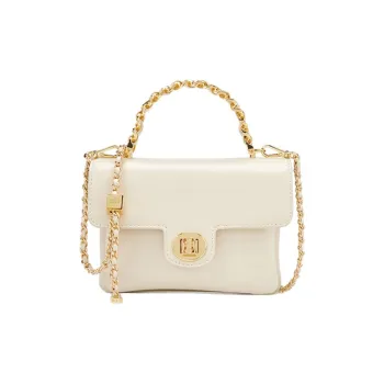 ELLE Top Grain Cow Leather Shoulder Bag, Crossbody Bag, Handbag Women's White/Black