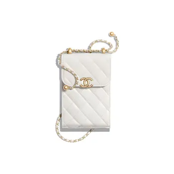 CHANEL Calfskin & Metal Crossbody Bag, Coin Purse, Cell Phone Pouch Women's White