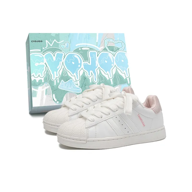 CVOJOO Gift Box Set Low Top Skateboard Shoes Unisex White Pink-0