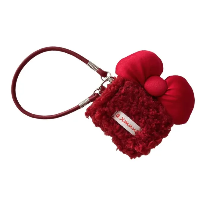 Kona Chun Compatibility AirPods1/2/3/4/PRO/PRO2 Plush Refreshing Solid Color Bowknot With Lanyard Headphone Cases-1
