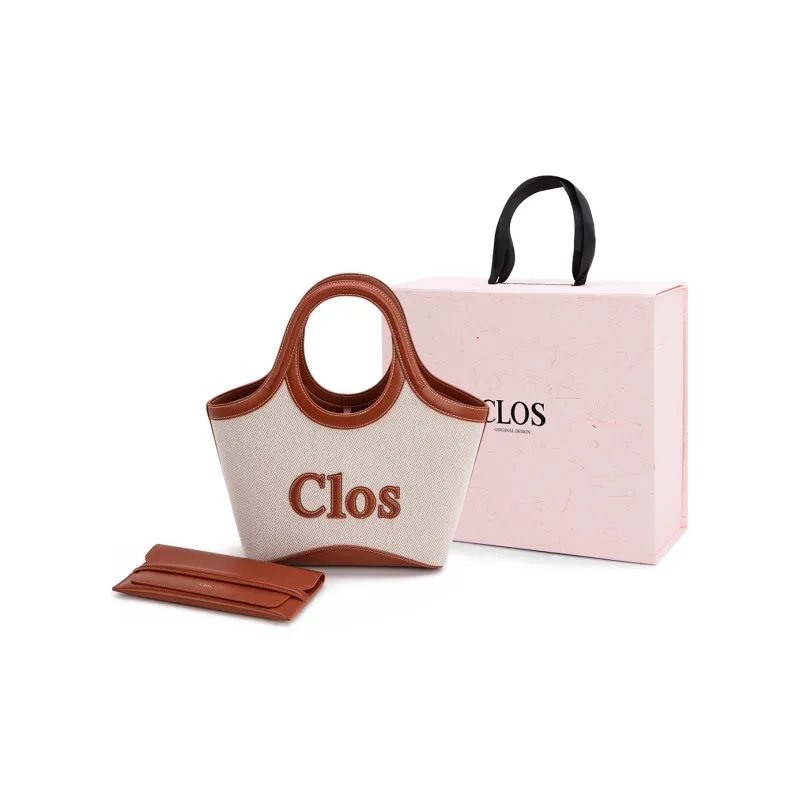 Clos Top Grain Cow Leather Handbag Regular Women's Canvas Brown Canvas Black-0