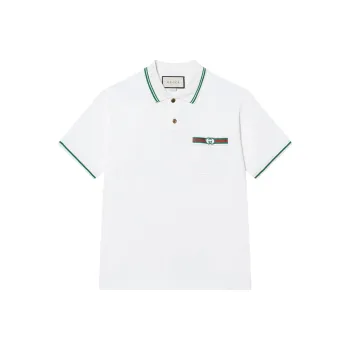 GUCCI Men Web And Interlocking G Cotton Polo Shirt