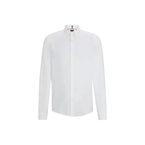 HUGO BOSS Regular Fit Linen Shirt With Button Down Collar Shirt Men's White