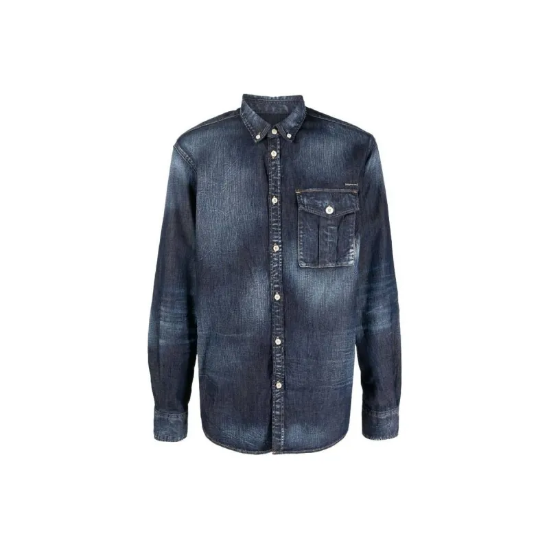 DSQUARED 2 Logo Plaque Buttoned Denim Shirt-0