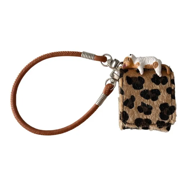 Kona Chun Compatibility AirPods1/2/3/4/PRO/PRO2 Plush Luxury Style Brown Leopard Print Strap Lanyard Headphone Cases-2