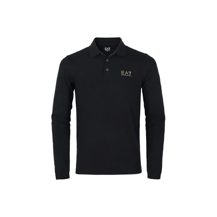 EMPORIO ARMANI EA7 Polo Shirt Men's Black Gold Logo-0