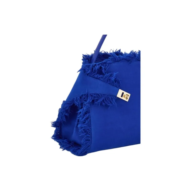 FERRAGAMO Hug Blended Material Handbag Large Size Women's Klein Blue-3