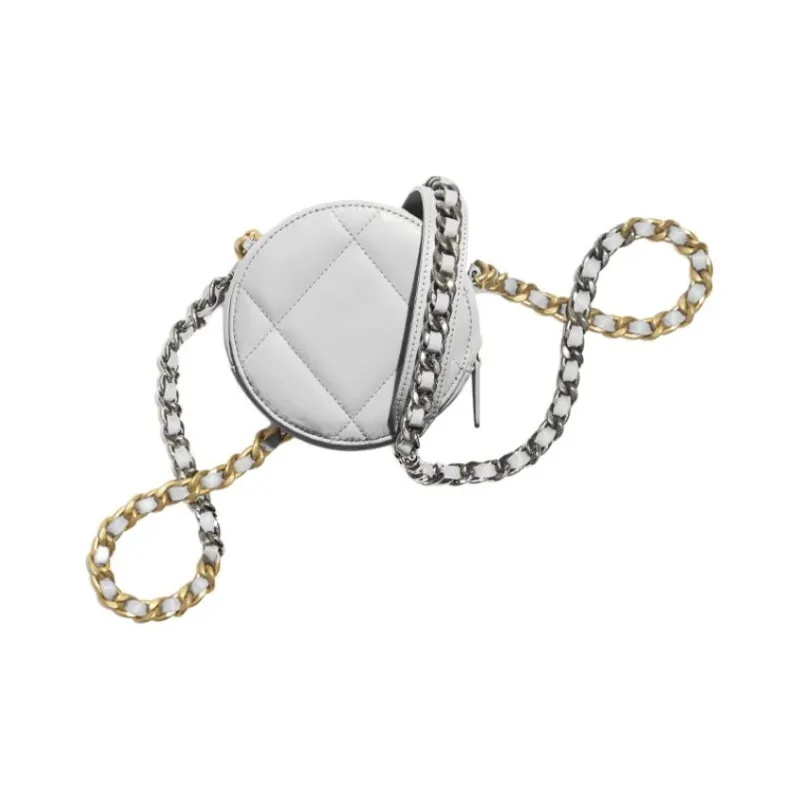 CHANEL 19Bag Calfskin Evening Bag, Round Bag, Clutch, Shoulder Bag, Crossbody Bag Women's Silver-1