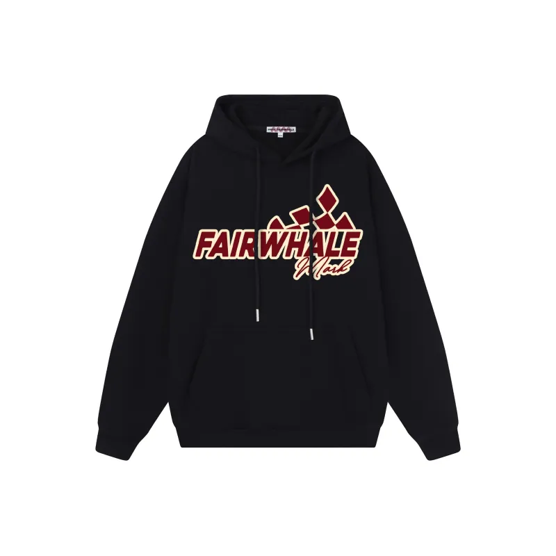 FAIRWHALE Letter Print Loose Fit Pullover Drop Shoulder Hoodie Unisex-0