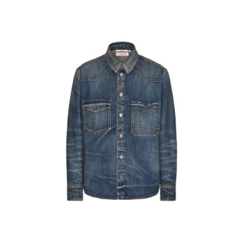 Valentino V DETAIL Denim Shirt Men's Blue
