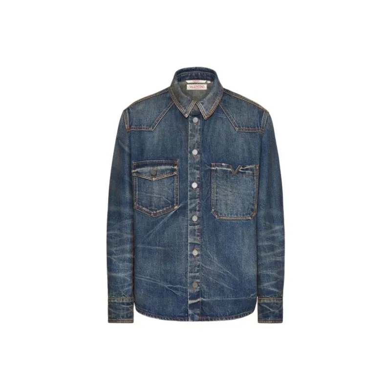 Valentino V DETAIL Denim Shirt Men's Blue-0