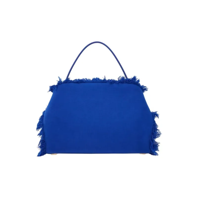 FERRAGAMO Hug Blended Material Handbag Large Size Women's Klein Blue-2