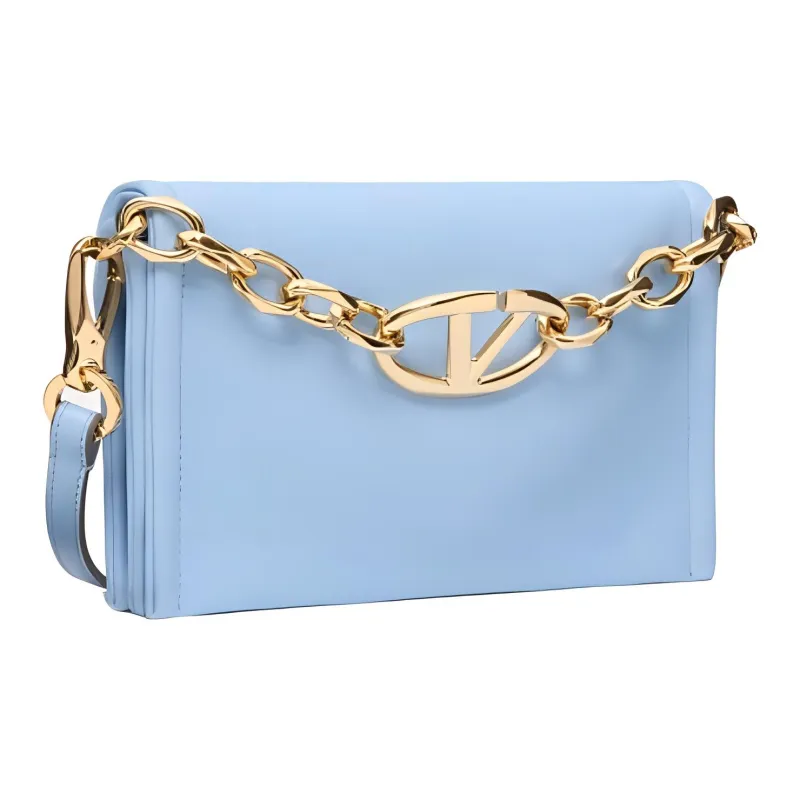 Valentino Vlogo Sheepskin Shoulder Bag, Crossbody Bag, Handbag Women's Light Blue-1