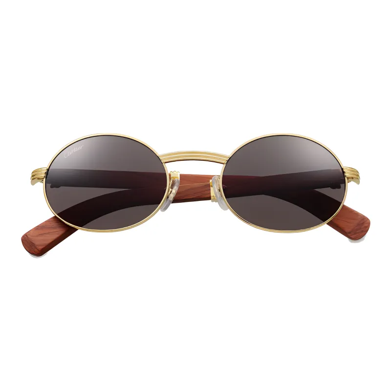 CARTIER Wooden Oval Sunglasses Unisex Gold-1