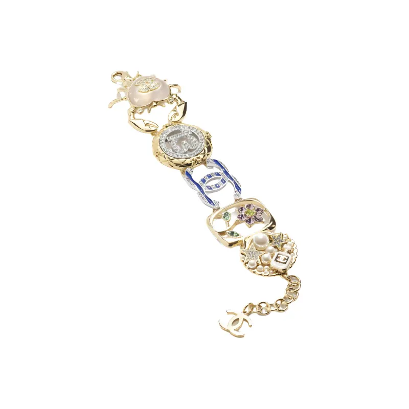 CHANEL Metal Colored Glaze Resin Rhinestone Bangles Women's Gold-1