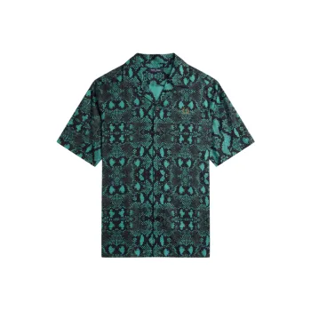 FRED PERRY Snake Print Revere Collar Shirt Men's Green