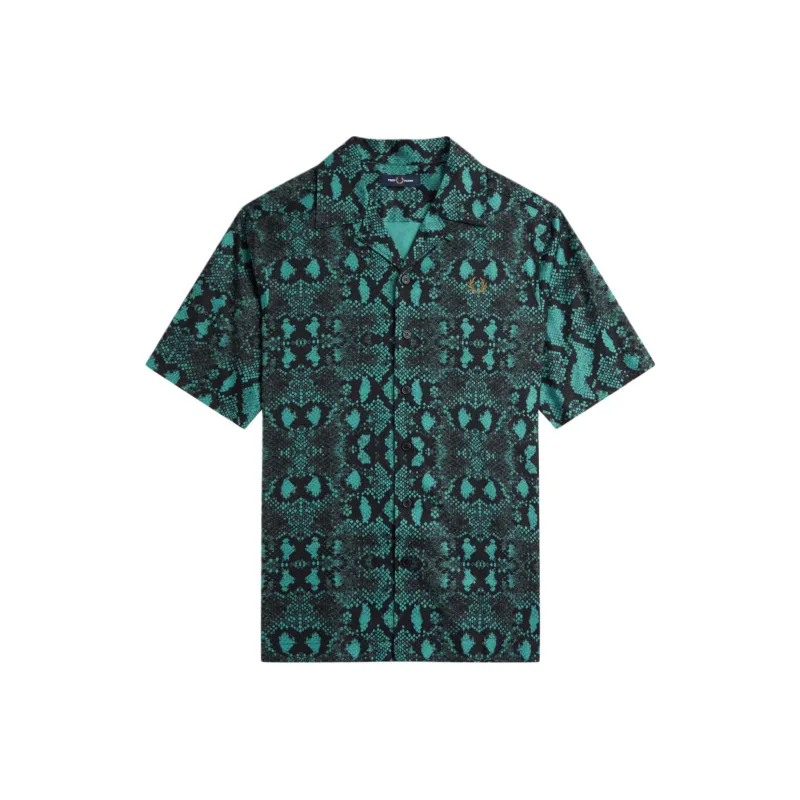 FRED PERRY Snake Print Revere Collar Shirt Men's Green-0
