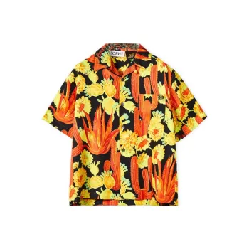 LOEWE Cactus Print Silk Bowling Shirt